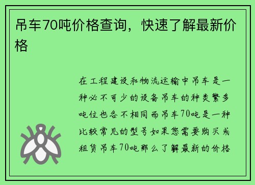 吊车70吨价格查询，快速了解最新价格