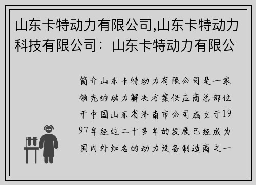 山东卡特动力有限公司,山东卡特动力科技有限公司：山东卡特动力有限公司：领先动力解决方案供应商